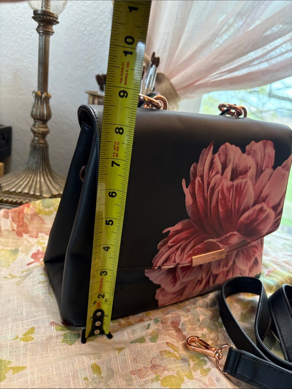 Ted Baker Black Satchel with Pink Floral Print and Rose Gold Hardware like new - Picture 2 of 13